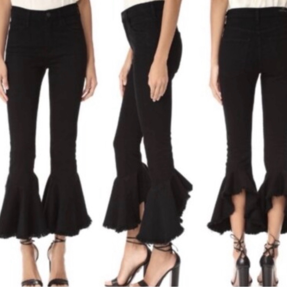 Citizens of Humanity Drew Flounce Jeans Black High Rise Crop Flare 28